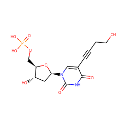 O=c1[nH]c(=O)n([C@H]2C[C@H](O)[C@@H](COP(=O)(O)O)O2)cc1C#CCCO ZINC000028770780