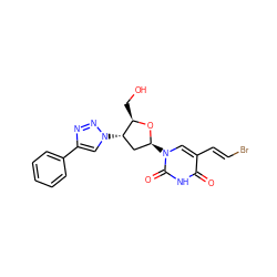 O=c1[nH]c(=O)n([C@H]2C[C@H](n3cc(-c4ccccc4)nn3)[C@@H](CO)O2)cc1/C=C/Br ZINC000049069201