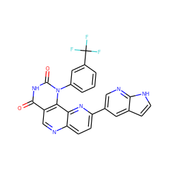 O=c1[nH]c(=O)n(-c2cccc(C(F)(F)F)c2)c2c1cnc1ccc(-c3cnc4[nH]ccc4c3)nc12 ZINC000205655833