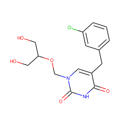 O=c1[nH]c(=O)n(COC(CO)CO)cc1Cc1cccc(Cl)c1 ZINC000013743498