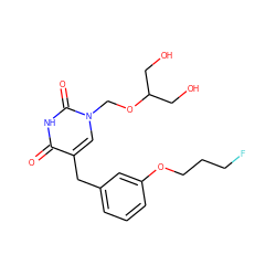 O=c1[nH]c(=O)n(COC(CO)CO)cc1Cc1cccc(OCCCF)c1 ZINC000013743504