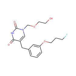 O=c1[nH]c(=O)n(COCCO)cc1Cc1cccc(OCCCF)c1 ZINC000001541371