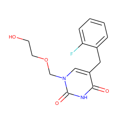 O=c1[nH]c(=O)n(COCCO)cc1Cc1ccccc1F ZINC000013743499