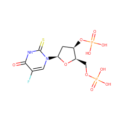 O=c1[nH]c(=S)n([C@H]2C[C@@H](OP(=O)(O)O)[C@@H](COP(=O)(O)O)O2)cc1F ZINC000027180910