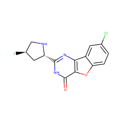 O=c1[nH]c([C@@H]2C[C@@H](F)CN2)nc2c1oc1ccc(Cl)cc12 ZINC000084668997