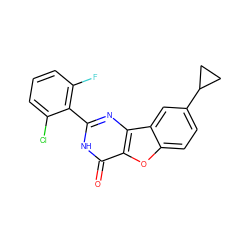 O=c1[nH]c(-c2c(F)cccc2Cl)nc2c1oc1ccc(C3CC3)cc12 ZINC000084669753