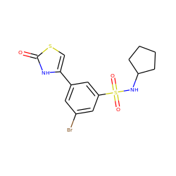 O=c1[nH]c(-c2cc(Br)cc(S(=O)(=O)NC3CCCC3)c2)cs1 ZINC000299870017