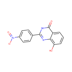 O=c1[nH]c(-c2ccc([N+](=O)[O-])cc2)nc2c(O)cccc12 ZINC000000020439