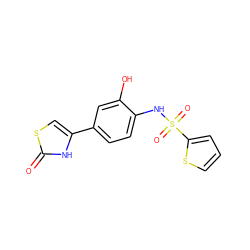 O=c1[nH]c(-c2ccc(NS(=O)(=O)c3cccs3)c(O)c2)cs1 ZINC000095601508