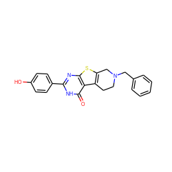 O=c1[nH]c(-c2ccc(O)cc2)nc2sc3c(c12)CCN(Cc1ccccc1)C3 ZINC001772576526