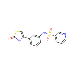 O=c1[nH]c(-c2cccc(NS(=O)(=O)c3cccnc3)c2)cs1 ZINC000095604678