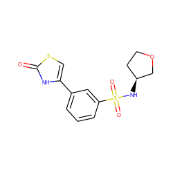 O=c1[nH]c(-c2cccc(S(=O)(=O)N[C@H]3CCOC3)c2)cs1 ZINC000299865100