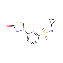 O=c1[nH]c(-c2cccc(S(=O)(=O)NC3CC3)c2)cs1 ZINC000299868565