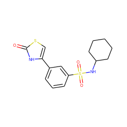 O=c1[nH]c(-c2cccc(S(=O)(=O)NC3CCCCC3)c2)cs1 ZINC000299865416