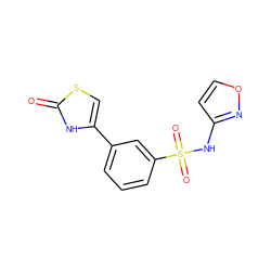 O=c1[nH]c(-c2cccc(S(=O)(=O)Nc3ccon3)c2)cs1 ZINC000299862407