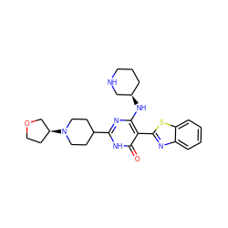 O=c1[nH]c(C2CCN([C@H]3CCOC3)CC2)nc(N[C@@H]2CCCNC2)c1-c1nc2ccccc2s1 ZINC001772607303