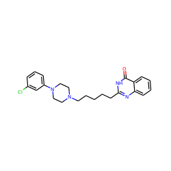 O=c1[nH]c(CCCCCN2CCN(c3cccc(Cl)c3)CC2)nc2ccccc12 ZINC000299867085