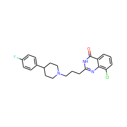 O=c1[nH]c(CCCN2CCC(c3ccc(F)cc3)CC2)nc2c(Cl)cccc12 ZINC000028954795