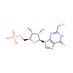 O=c1[nH]c(CCl)nc2c1ncn2[C@H]1O[C@@H](COP(=O)(O)O)[C@H](O)[C@@H]1O ZINC000049016686