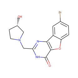 O=c1[nH]c(CN2CC[C@H](O)C2)nc2c1oc1ccc(Br)cc12 ZINC000084758264