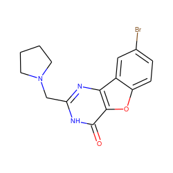 O=c1[nH]c(CN2CCCC2)nc2c1oc1ccc(Br)cc12 ZINC000084669822