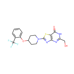 O=c1[nH]c(CO)nc2nc(N3CCC(Oc4ccccc4C(F)(F)F)CC3)sc12 ZINC000072124944