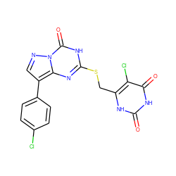 O=c1[nH]c(CSc2nc3c(-c4ccc(Cl)cc4)cnn3c(=O)[nH]2)c(Cl)c(=O)[nH]1 ZINC000103288866