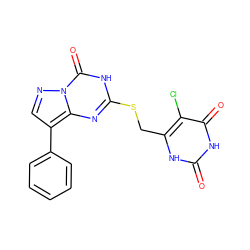 O=c1[nH]c(CSc2nc3c(-c4ccccc4)cnn3c(=O)[nH]2)c(Cl)c(=O)[nH]1 ZINC000103288861