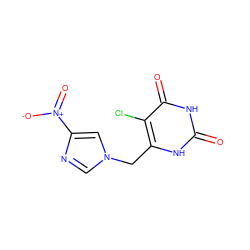 O=c1[nH]c(Cn2cnc([N+](=O)[O-])c2)c(Cl)c(=O)[nH]1 ZINC000013607778