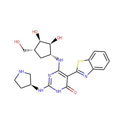 O=c1[nH]c(N[C@H]2CCNC2)nc(N[C@@H]2C[C@H](CO)[C@@H](O)[C@H]2O)c1-c1nc2ccccc2s1 ZINC001772641685