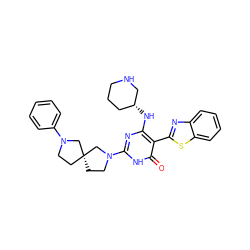 O=c1[nH]c(N2CC[C@@]3(CCN(c4ccccc4)C3)C2)nc(N[C@@H]2CCCNC2)c1-c1nc2ccccc2s1 ZINC001772605234