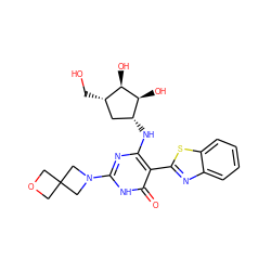 O=c1[nH]c(N2CC3(COC3)C2)nc(N[C@@H]2C[C@H](CO)[C@@H](O)[C@H]2O)c1-c1nc2ccccc2s1 ZINC001772651742