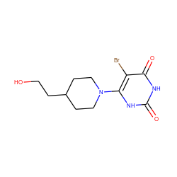 O=c1[nH]c(N2CCC(CCO)CC2)c(Br)c(=O)[nH]1 ZINC000014972662