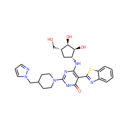 O=c1[nH]c(N2CCC(Cn3cccn3)CC2)nc(N[C@@H]2C[C@H](CO)[C@@H](O)[C@H]2O)c1-c1nc2ccccc2s1 ZINC001772598832