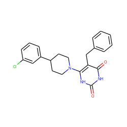 O=c1[nH]c(N2CCC(c3cccc(Cl)c3)CC2)c(Cc2ccccc2)c(=O)[nH]1 ZINC000028708035