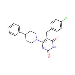 O=c1[nH]c(N2CCC(c3ccccc3)CC2)c(Cc2ccc(Cl)cc2)c(=O)[nH]1 ZINC000028708010