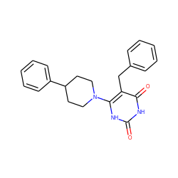 O=c1[nH]c(N2CCC(c3ccccc3)CC2)c(Cc2ccccc2)c(=O)[nH]1 ZINC000028707987