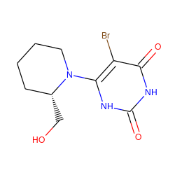 O=c1[nH]c(N2CCCC[C@H]2CO)c(Br)c(=O)[nH]1 ZINC000014972641