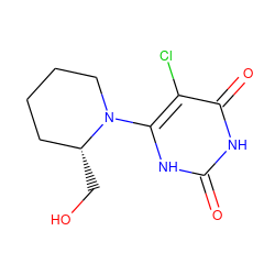 O=c1[nH]c(N2CCCC[C@H]2CO)c(Cl)c(=O)[nH]1 ZINC000014972686