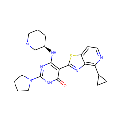 O=c1[nH]c(N2CCCC2)nc(N[C@@H]2CCCNC2)c1-c1nc2c(C3CC3)nccc2s1 ZINC001772635756