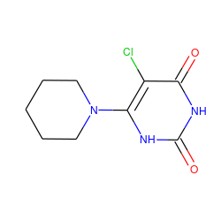 O=c1[nH]c(N2CCCCC2)c(Cl)c(=O)[nH]1 ZINC000014972666