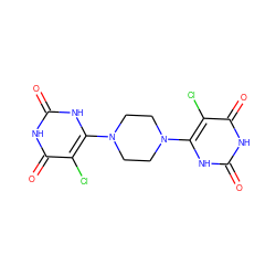 O=c1[nH]c(N2CCN(c3[nH]c(=O)[nH]c(=O)c3Cl)CC2)c(Cl)c(=O)[nH]1 ZINC000014972714