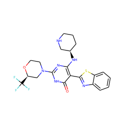 O=c1[nH]c(N2CCO[C@H](C(F)(F)F)C2)nc(N[C@@H]2CCCNC2)c1-c1nc2ccccc2s1 ZINC001772640868