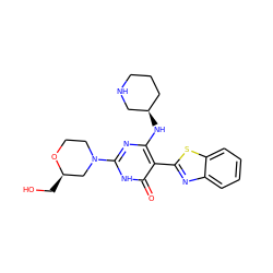 O=c1[nH]c(N2CCO[C@H](CO)C2)nc(N[C@@H]2CCCNC2)c1-c1nc2ccccc2s1 ZINC001772577006