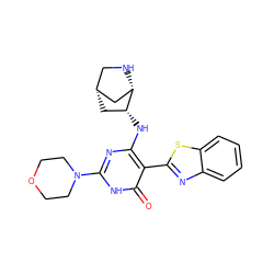 O=c1[nH]c(N2CCOCC2)nc(N[C@@H]2C[C@@H]3CN[C@H]2C3)c1-c1nc2ccccc2s1 ZINC001772583262