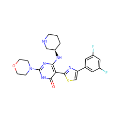 O=c1[nH]c(N2CCOCC2)nc(N[C@@H]2CCCNC2)c1-c1nc(-c2cc(F)cc(F)c2)cs1 ZINC001772647365