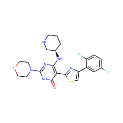 O=c1[nH]c(N2CCOCC2)nc(N[C@@H]2CCCNC2)c1-c1nc(-c2cc(F)ccc2F)cs1 ZINC001772657681