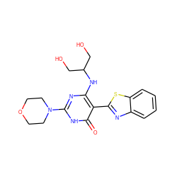 O=c1[nH]c(N2CCOCC2)nc(NC(CO)CO)c1-c1nc2ccccc2s1 ZINC001772612325