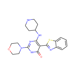 O=c1[nH]c(N2CCOCC2)nc(NC2CCNCC2)c1-c1nc2ccccc2s1 ZINC000473114669