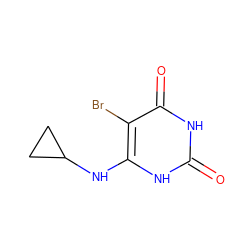 O=c1[nH]c(NC2CC2)c(Br)c(=O)[nH]1 ZINC000014972637